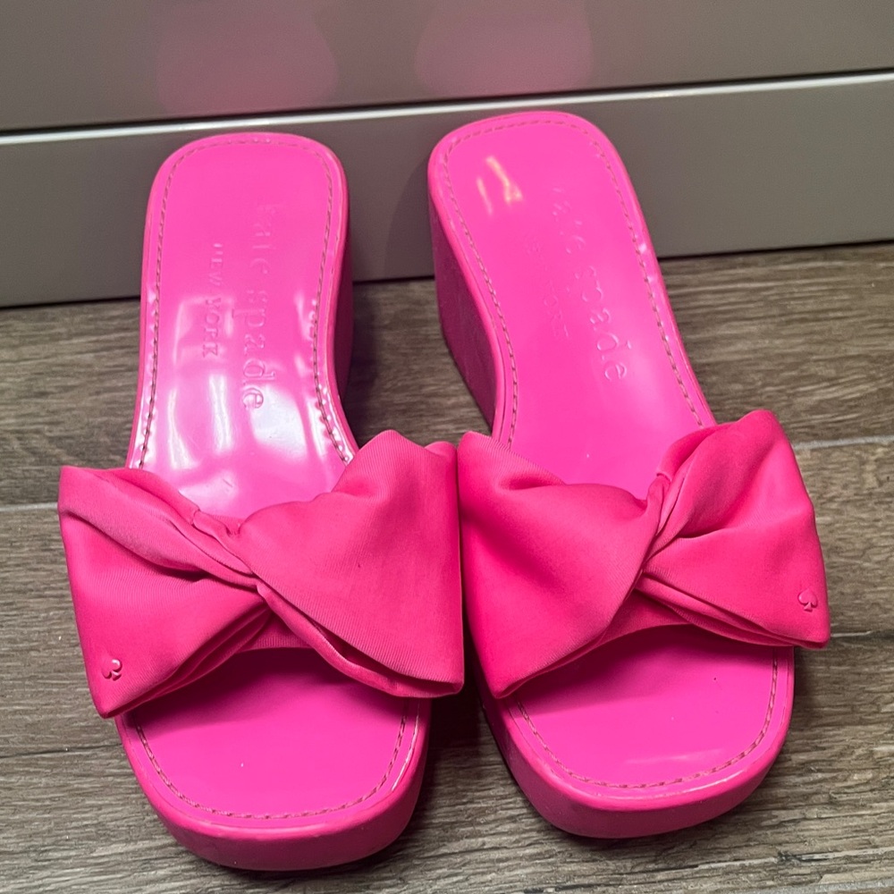 kate spade Neon Pink Bow Mule Sandals